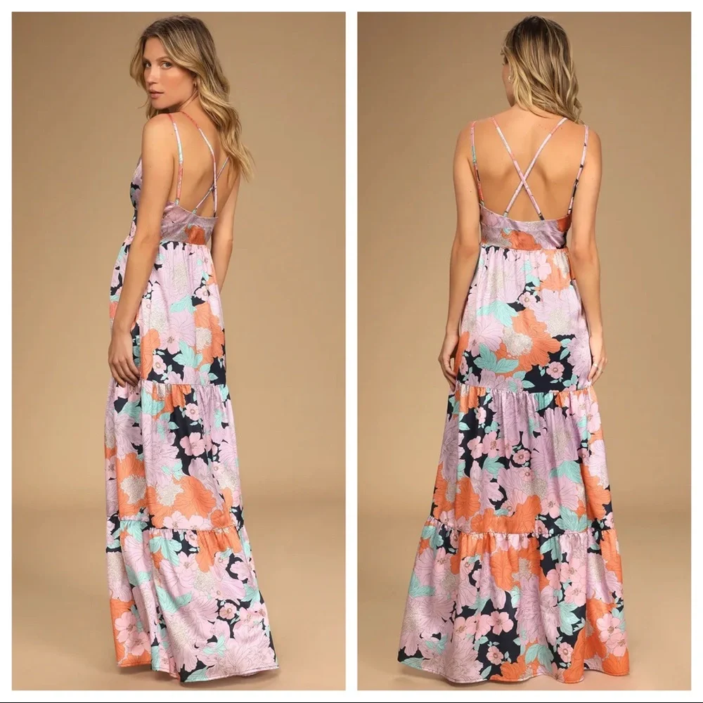 Lulus Dreamy Blooms Navy Blue Multi Floral Print Tiered Maxi Dress - Picture 14 of 15